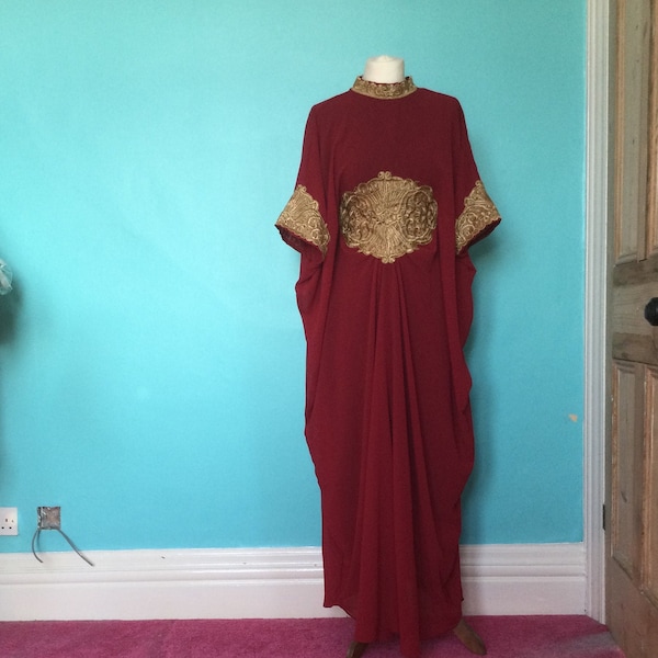 Black gold lace embroidery kaftan long dress  kimono dress abaya US S to XXXXL  UK 6 8 10 12 14 16 18 20 22