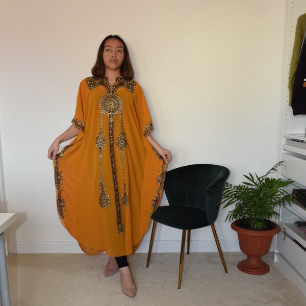 Resort kaftan, mustard Kaftan, bohemian Kaftan,  embroidery dress, Arabian Kaftan, batwing dress, maxi dress, plus  size Kaftan , one size