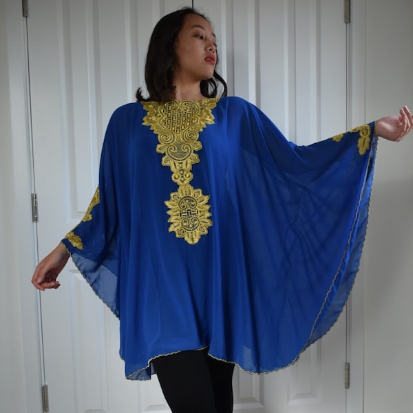 Kimono Batwing lagen look bohemian gold lace embroidered tunic dress M to XXXXL