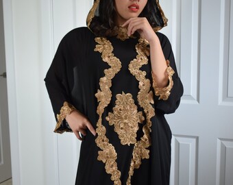 Moroccan Dubai abaya Kaftan hoodie red lace maxi dress gothic victorian pagan