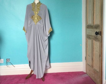 Moroccan Dubai abaya teal gold lace embroidery Kaftan maxi dress wedding baby shower cover up bridesmaid UK 8 10 12 14 16 18 20