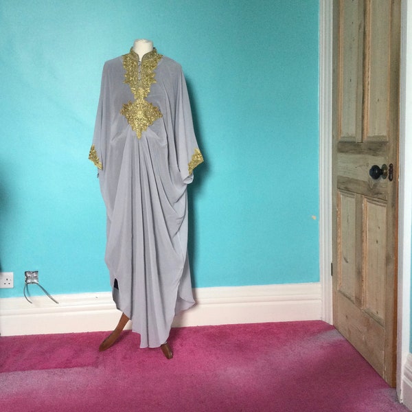 Moroccan Dubai abaya teal gold lace embroidery Kaftan maxi dress wedding baby shower cover up bridesmaid UK 8 10 12 14 16 18 20