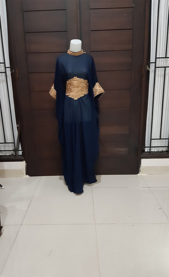 navy blue and gold kaftan