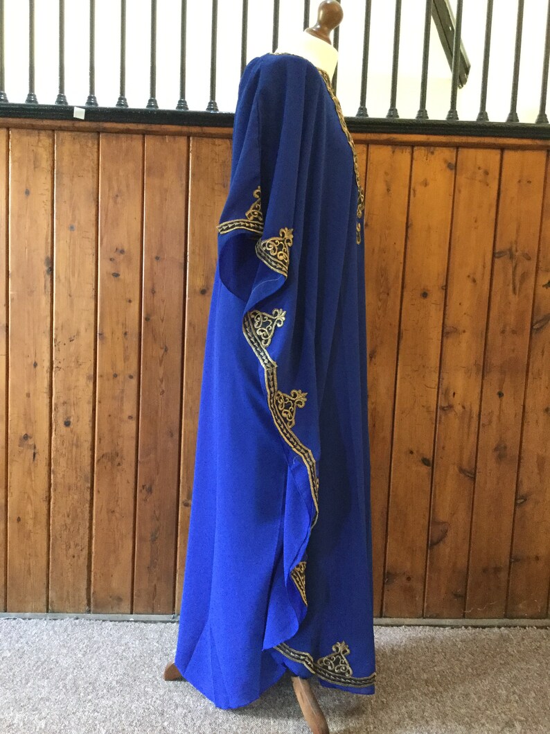Moroccan Dubai abaya kaftan Royal blue gold lace embroidery maxi dress cover up caftan US S to XXXL UK 10 12 14 16 18 20 24