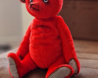 Red Mohair Teddy bear friends collectible OOAK handmade valentine gift