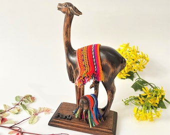 Peruvian art, llama statue, alpaca figurine, vicuna, llama figurine, llama sculpture, wooden llama, peru art, peruvian gifts, wooden figure