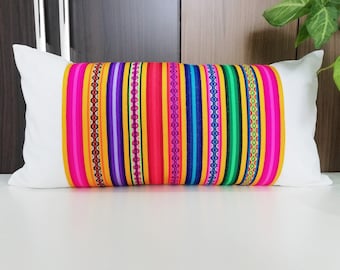 boho colorful throw pillow, colorful throw pillow, lumbar throw pillows, colorful boho pillows, long lumbar pillow, mexican pillow cover