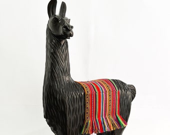 wood llama, llama statue, llama decor figure, peruvian alpaca, peruvian art, llama sculpture, wood alpaca, hand carved lama, lama sculpture