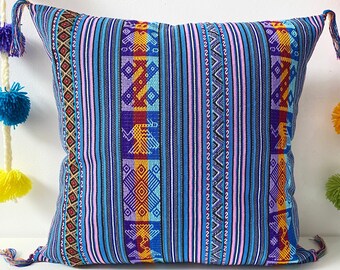 Blue Inca Pattern Pillow Cover, Peruvian Wool Cotton Blend