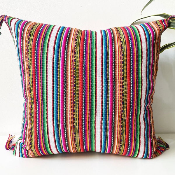 Striped Boho Pillow Cover with Tassels, Striped Colourful Tassels Cushion Cover, mexican pillow covers, mexican style, decorative cushion