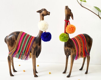 Peruvian art, llama statue, llama figurine, alpaca figurine, llama sculpture, vicuna, llama ornament, llama wood carved, wooden llama
