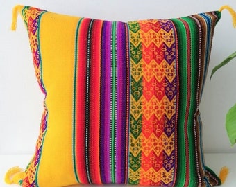 Housse de coussin en laine péruvienne : décoration bohème du sud-ouest des États-Unis (16 x 16 po.)