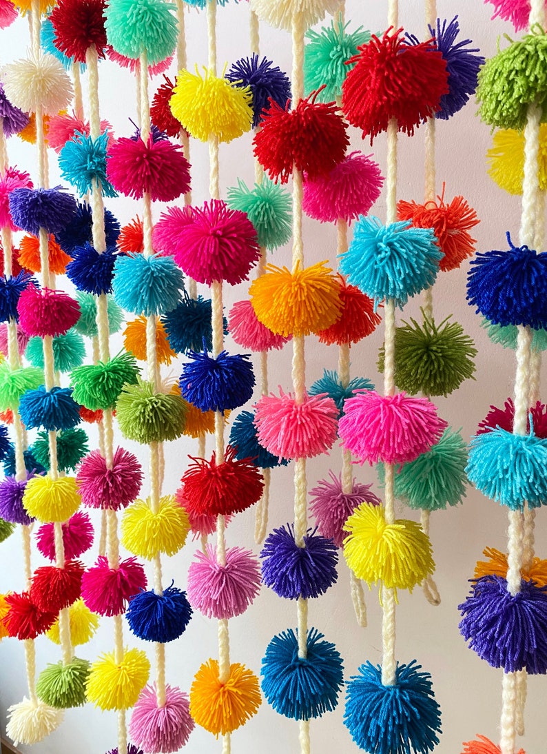Pom Pom Garland Mexico Pompoms Different Colors Colorful Etsy