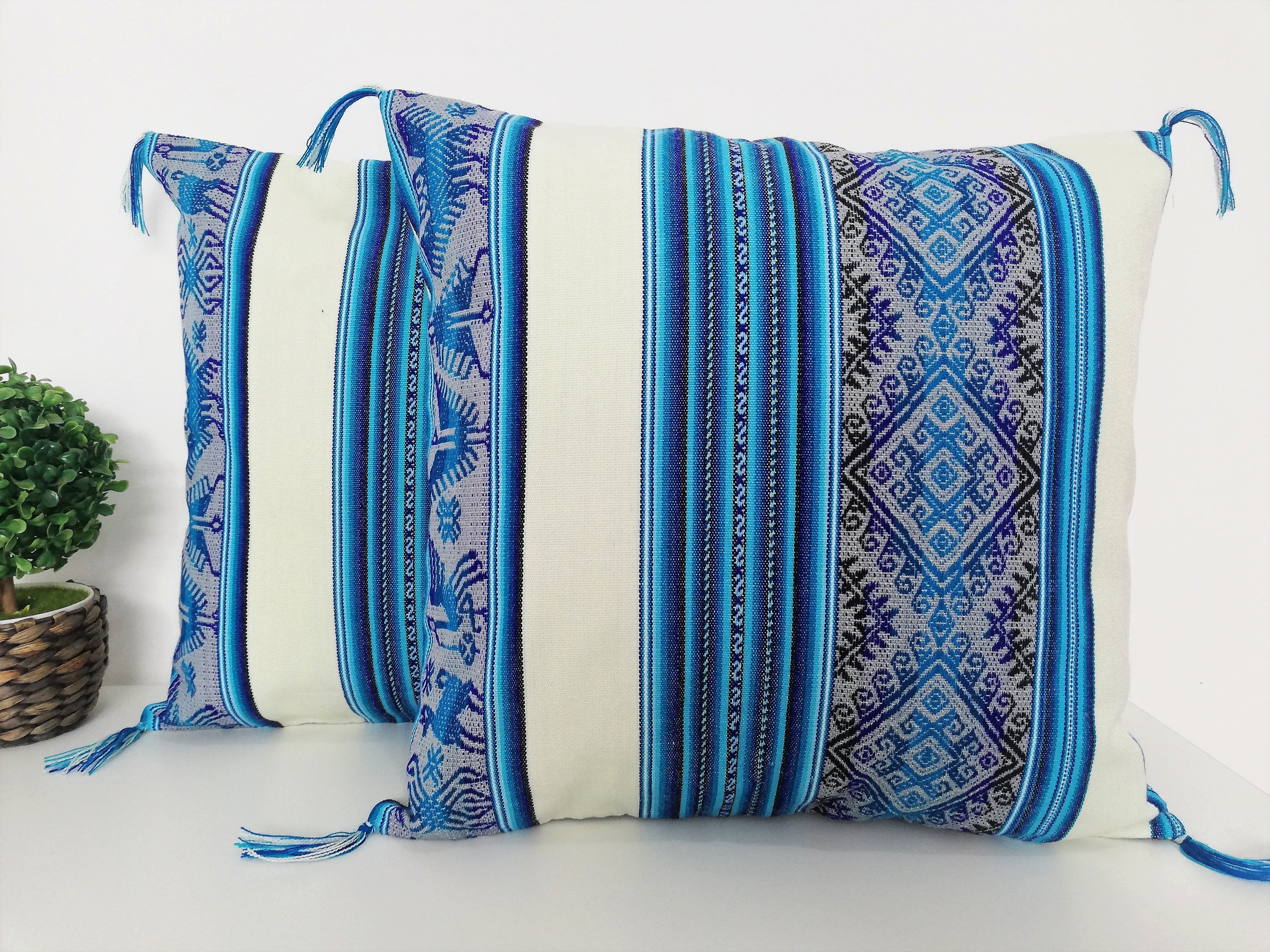 Blue Bohemian Pillow Cover Decorative throw pillow Vintage Etsy
