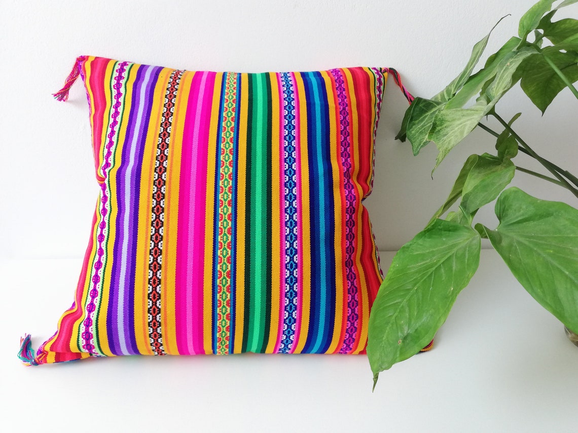 Colorful Throw Pillow Boho Colorful Throw Pillow Yellow Etsy