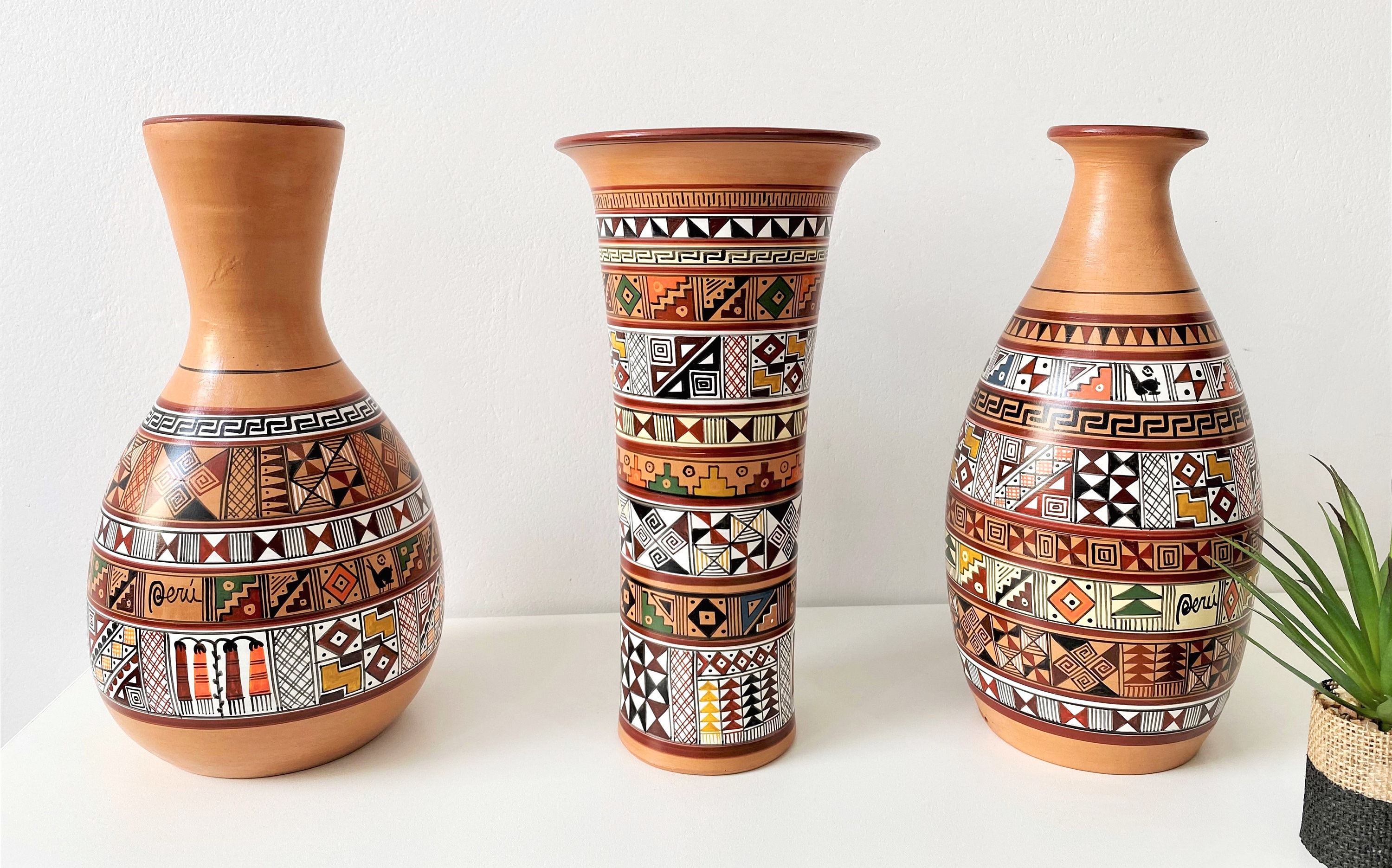 Peruvian Pottery Vase: Inca Art, Boho Home Decor (12 Inch