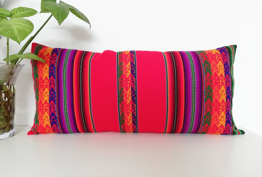 Colorful Lumbar Pillow, Peruvian Pillow, Bohemian Lumbar Pillow, Boho
