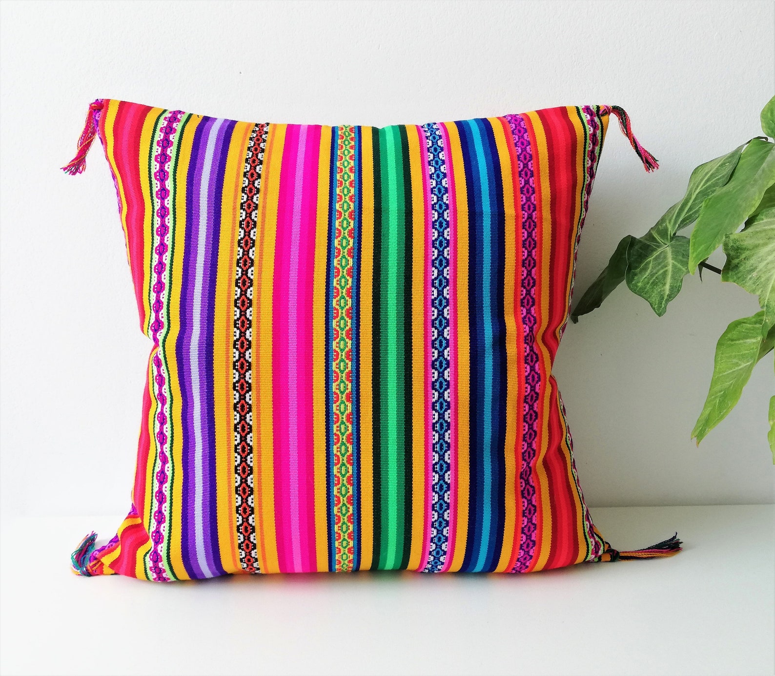 Colorful Throw Pillow Boho Colorful Throw Pillow Yellow Etsy