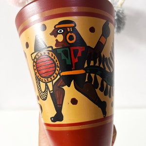 Hand-Painted Peruvian Pottery Vase: Mochica Warrior Art