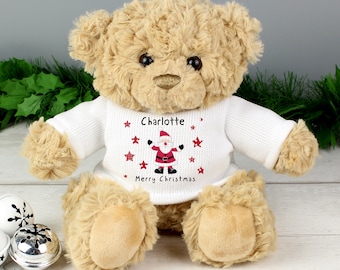 Personalised Teddy Bear Christmas Santa Claus, Christmas Teddy Bear, Any Name, Christmas for Girls Boys Gift