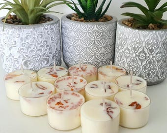 Velas de té con aroma a frutos rojos frescos, lisas o con infusión botánica, recuerdos de boda, juego de 24, velas para bodas, regalos para bodas y cumpleaños.