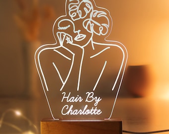 Personalised Fleur Fine Line LED Light, 7 Colour Changing LED Night Light for Bedroom, Desk Bedside Table Lamp, Christmas Gift Girls Her