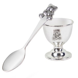 Personalise Silver Spoon Matching Egg Cup - Engraved Cutlery Baby Gift - Christening Confirmation New Birth Gift - Gift Box