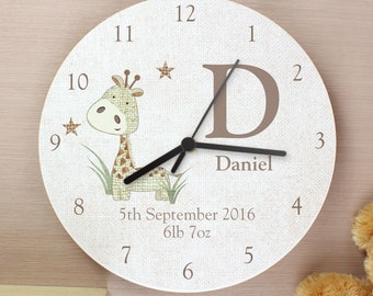 Personalised Wooden Nursery Clock 1st Birthday Giraffe Design - New Born Christening Newbaby Gift, Baby First Christmas Gift