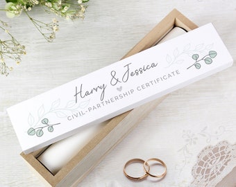 Porta certificato in legno personalizzato, scatola del certificato di design botanico ricordo con coperchio, regalo porta pergamena certificato