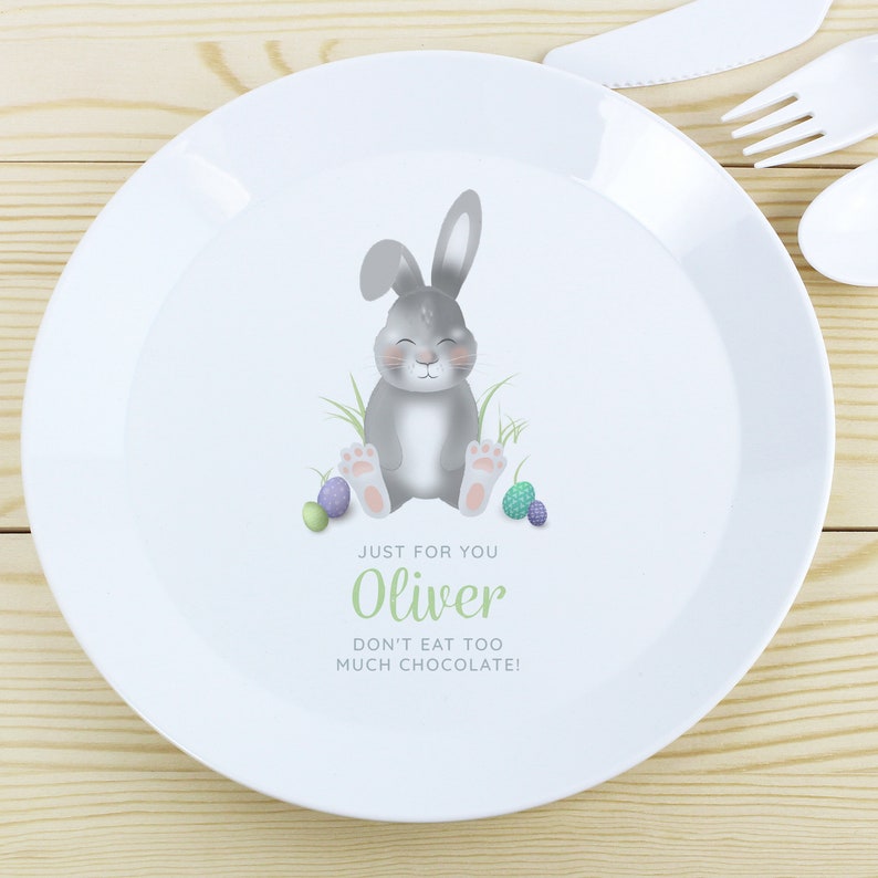 Personalised Easter Bunny Plastic Plate Boys Girls Easter Gift BPA Free image 4
