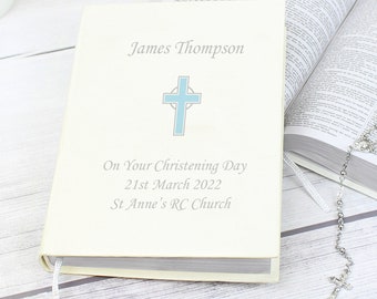 Personalised King James Boy's Bible Blue Cross - Holy Communion Gift Confirmation Christening