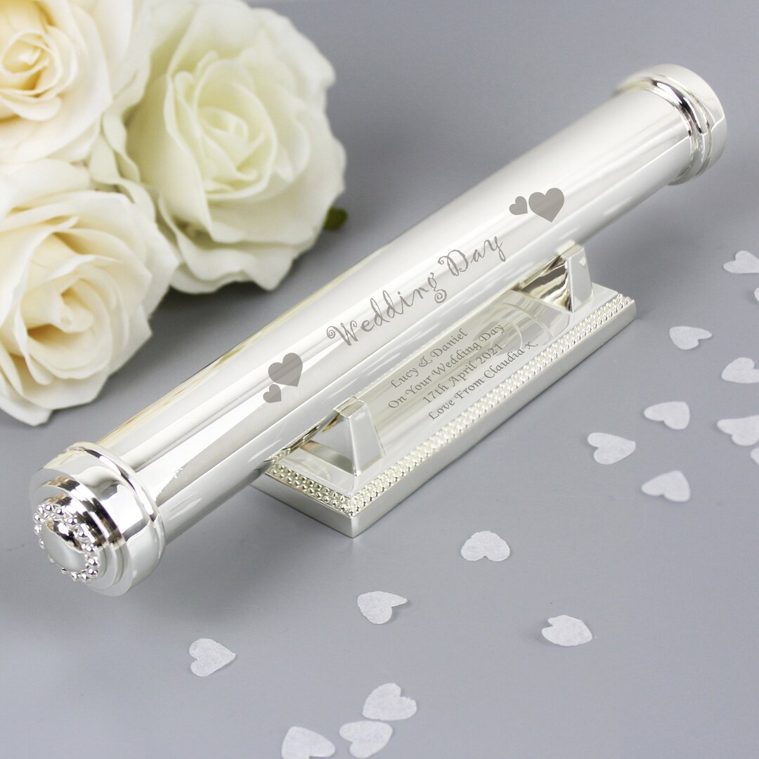 2PC Sliver Personalise Wedding Certificate Any Name Message for Bride