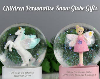 Personalised Snow Globes for Children,  Filled with Glitter, Any Name or Message, Glass Snow Globe  Ornament, Birthday Gift for Children