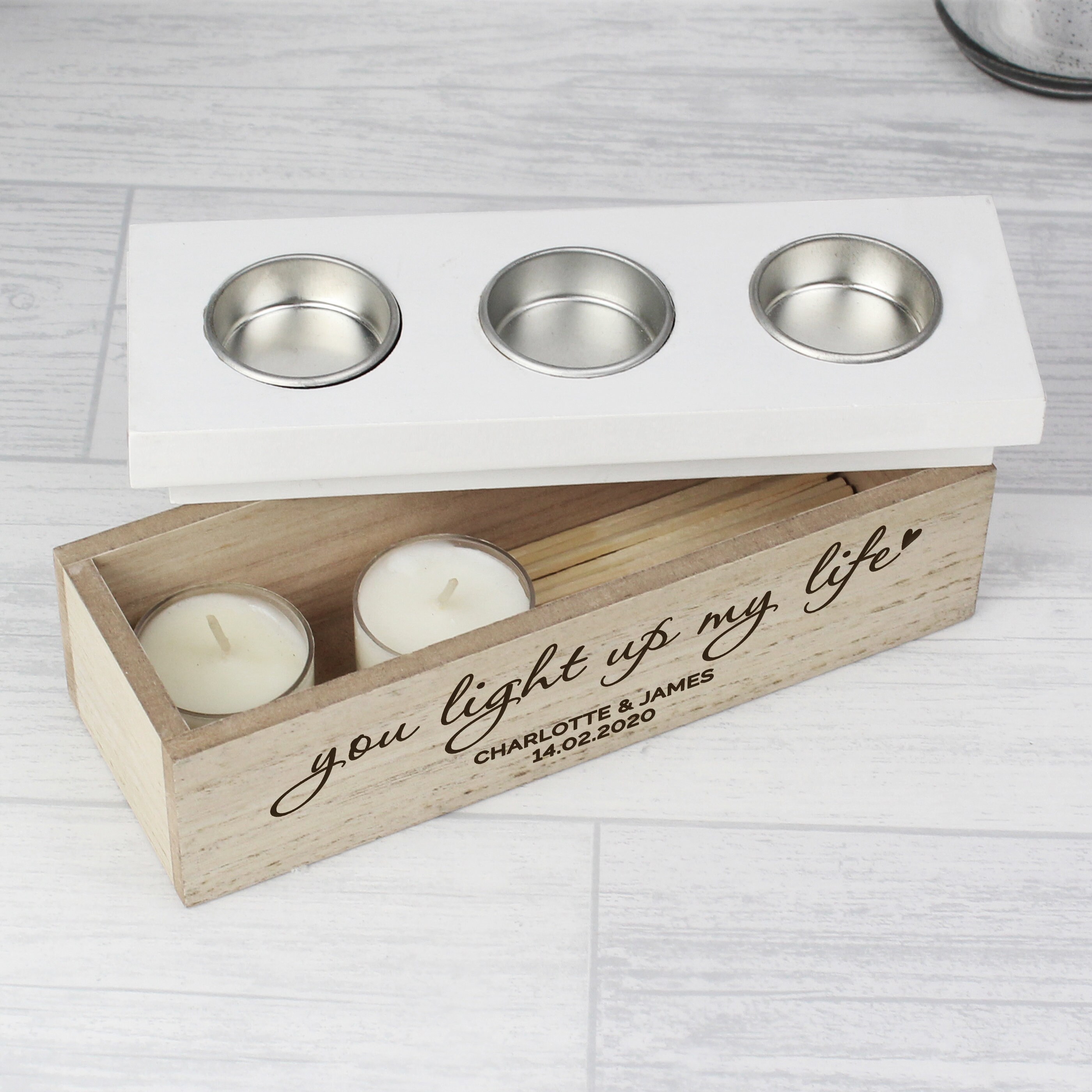 Personalise Triple Tealights Holder Box Votive Tea Lights Etsy