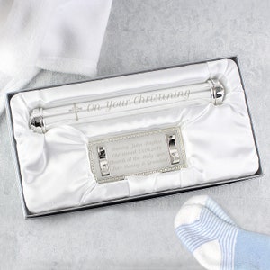 Personalise Sliver Certificate Scroll Christening Holder for Newborns - Christening Certificate Holder - Christening Gift for Girls Boys
