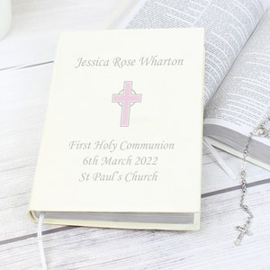 Personalised King James Girl's Bible Pink Cross -   1st Holy Communion  Confirmation - Girls Christening Gift