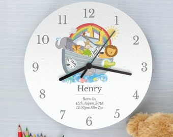 Personalised Children's Gift Noah's Ark Clock - Boys Girls Bedroom Birthday Gift