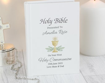 Personalised First Holy Communion Bible Gift, Keepsake Holy Communion for Boys and Girl Leatherette  Holy Bible Gift