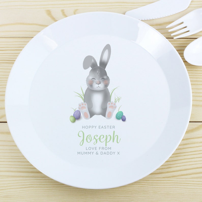 Personalised Easter Bunny Plastic Plate Boys Girls Easter Gift BPA Free image 2