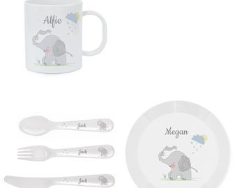 Personalised 5PC Breakfast Baby Set - Cutlery Plate Mug Set - Any Name - Christening Birthday Gift  - BPA Free