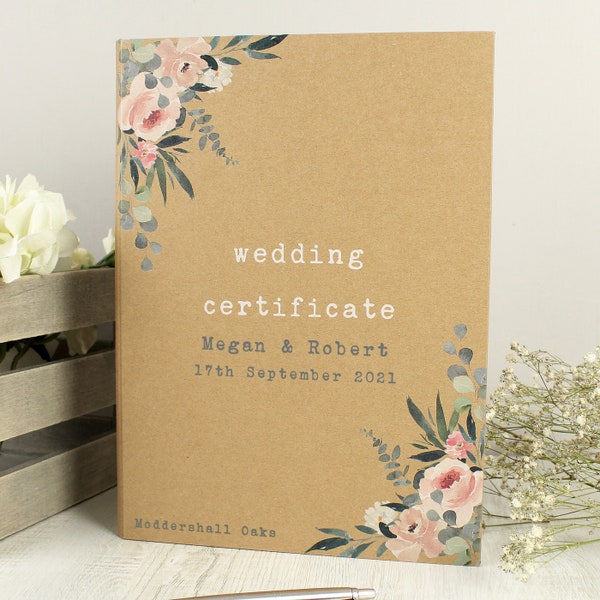 Personalise Wedding Certificate Decroative Floral Holder Folder - Wedding Couple Gift - Bride Groom Gift - Wedding Gift His Her