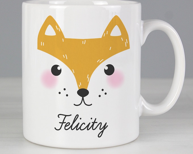 Cute Personalised Fox Face Mug for Kids Adults, Cermaic Mug for Hot Chocolate,   Christmas Gift for Boys Girls Animal Drinking Mug
