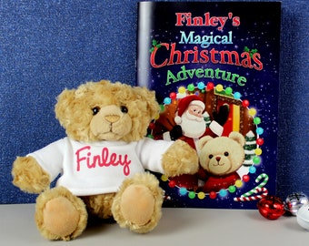 Children's Personalised Christmas Storybook and Teddy Bear, Any Name Message, Soft Toy for Kids, Christmas for Boys Girls, Christmas Bear