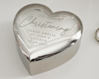 Personalise Silver Heart Trinket Box Christening Gift for Girls Boys  - Christening Keepsake Gift  - Granddaughter Gift