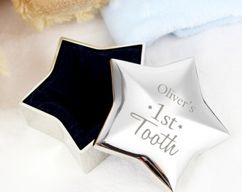 Personalised 1st Tooth Trinket Star Box  - Any Name - Baby Toddler Birthday Gift Girl Boy Christening Baptism Gift