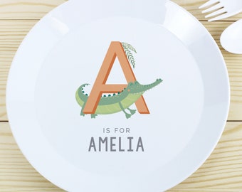 Personalise Kids Alphabet Dinner Breakfast Plate - Any Name - BPA Free Plate for Toddler Boys Girls  - Christening Birthday Christmas Gift