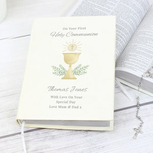 Personalisieren Sie Umweltfreundliche Kunstleder Heilige Kommunion Bibel, Erstes heiliges Kommuniongeschenk für Jungen Mädchen, Kommunionandenken-Geschenk, Grußkarte