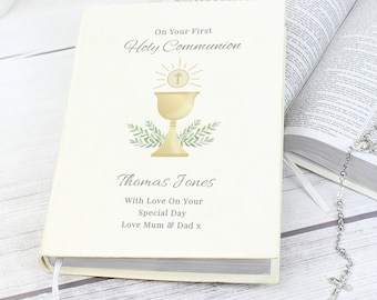 Personalise Eco-friendly Leatherette Holy Communion Bible, First Holy Communion Gift for Boys Girls,  Communion Keepsake Gift, Greeting Card