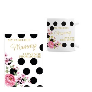 Personalizuj kubek do kawy Foral - kwiatowy kubek do herbaty - ceramiczny kubek - dzień matki, babcia, urodziny - opcja kartki z życzeniami