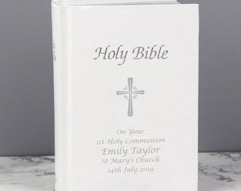 Personalised Boy Girl Christening Baptism Gift Kings James Bible Silver Cross - Confirmation Gift